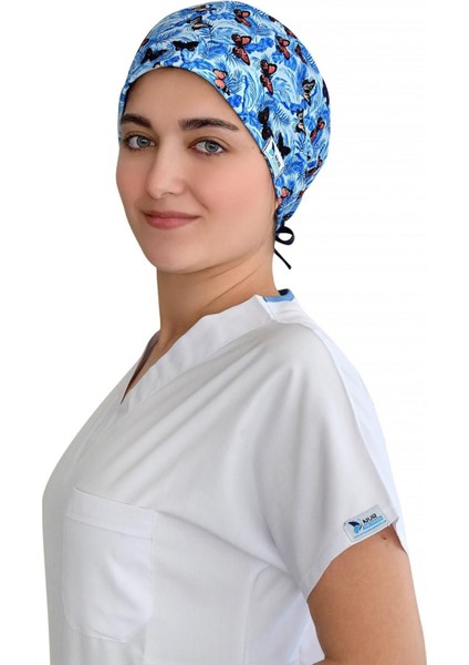 Mavi Kelebekler Desenli Doktor Hemşire Hastane Aşçı Cerrahi Bonesi fiyatları