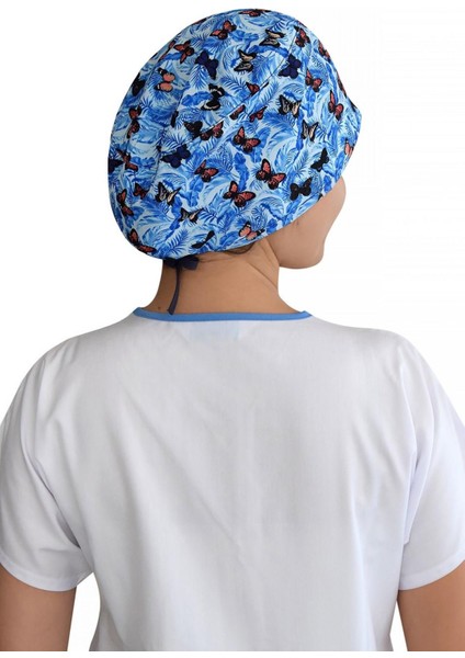 Mavi Kelebekler Desenli Doktor Hemşire Hastane Aşçı Cerrahi Bonesi modelleri