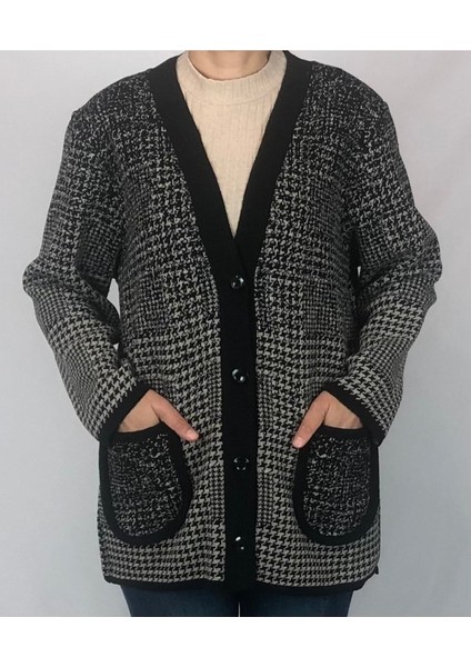 Senfoni Düğmeli Desenli Hırka