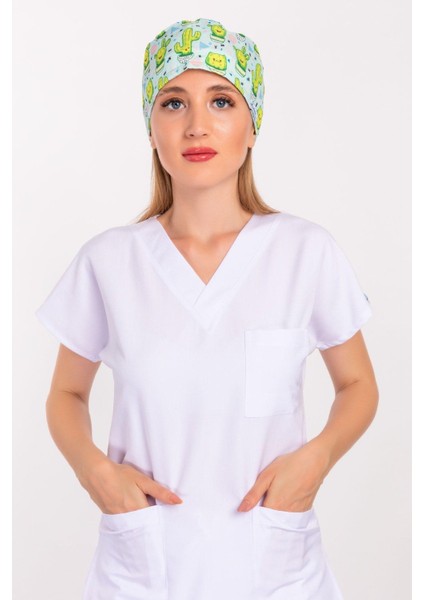 Unisex Mutlu Kaktüs Desenli Cerrahi Bone Hemşire Doktor Saç Bone fiyatları