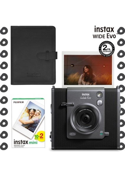 Instax Wide Evo Anında Baskı Hybrid Fotoğraf Makinesi 20'li Film ve Wide Albüm Hediye Seti
