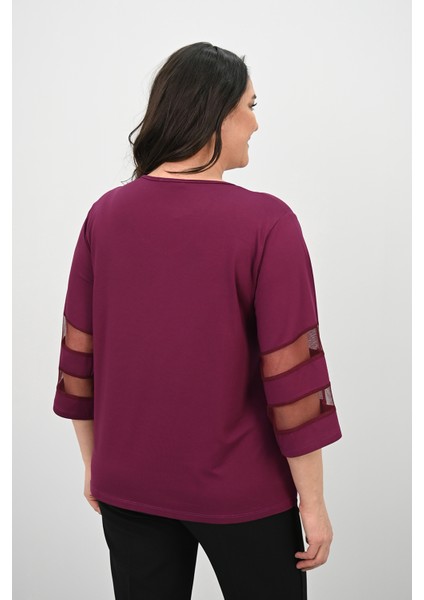 Kadın Büyük Beden Yarasa Kol Tül Detaylı Bluz 1901-25 fırsatları
