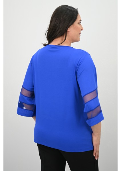 Kadın Büyük Beden Yarasa Kol Tül Detaylı Bluz 1901-25 fırsatları