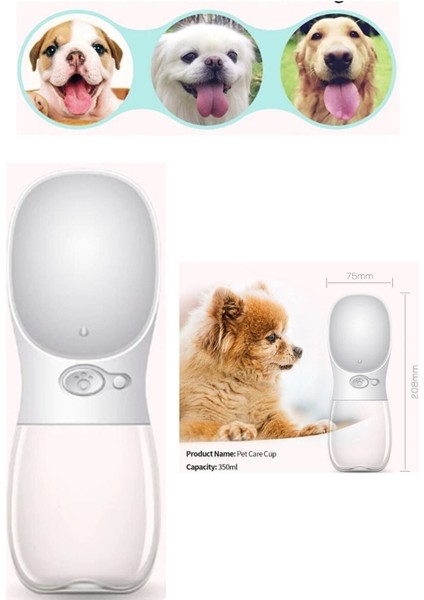 Taşınabilir Kedi Köpek Suluğu Seyahat Su Şişesi Kaseli Emniyetli Sızdırmaz Kutulu 350ML Beyaz