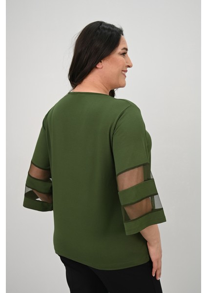 Kadın Büyük Beden Yarasa Kol Tül Detaylı Bluz 1901-25 modelleri
