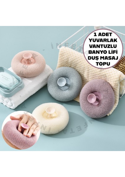 1 Adet Vantuzlu Yuvarlak Banyo Duş Lifi | Vücut Cilt Temizleyici Banyo Masaj Topu