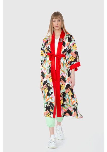 Desenli Saten Kimono