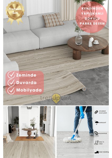 Kendinden Yapışkanlı 60 cm×100 cm Parke Görünümlü Premium Zemin Duvar Kağıdı Dolap Kaplama
