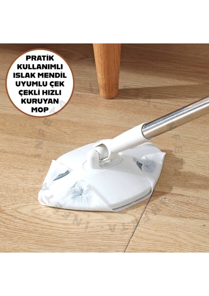 Pratik Kullanımlı Islak Mendil Uyumlu Hızlı Kuruma Sağlayan Çek Çekli Mop