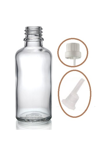 50 ml Şeffaf Cam Içten Da mlalıklı Şişe Beyaz Kapak, 12 Adet