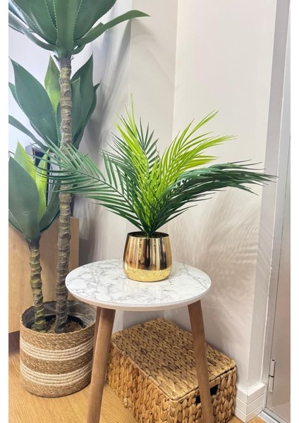 Yapay Çiçek Palmiye Areka Yapay Bitki Gold Metal Saksı Salon Çiçeği 9 Yaprak 50 cm