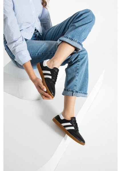 Faden Kadın Deri Siyah Beyaz Günlük Ayakkabı