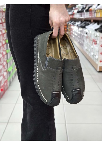 2118 Deri Üst Kalite Anatomik Tabanlı Erkek Günlük Çarık Ayakkabı - NKT02118-GRI-40