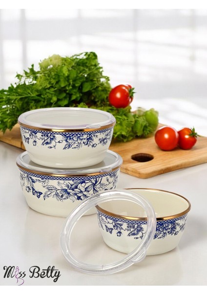Blue Life 3'lü Emaye Saklama Kabı 14-16-18 cm
