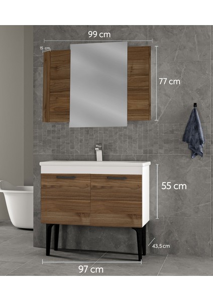 Toronto Banyo Dolabı 100 cm 2'li Set Beyaz-Ceviz fiyatları