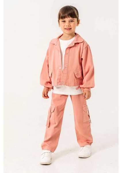 Çiçek Işleme Keten Renkli Kargo Cepli Kız Çocuk 3 lü takım - Somon fiyatları