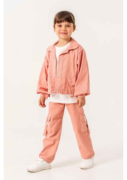 Çiçek Işleme Keten Renkli Kargo Cepli Kız Çocuk 3 lü takım - Somon fırsatları