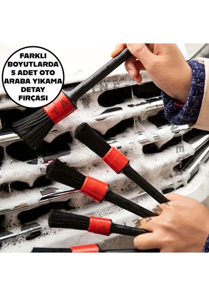 5'li Kaliteli Farklı Boyutlarda Oto Detay Fırça Seti 5 Adet Oto Araba Yıkama Klima Temizleme Fırçası