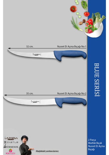 Blue Serisi Mutfak Bıçak Seti Et Balık Tavuk Açma Bıçağı 2 Li Set ( Mft-896)
