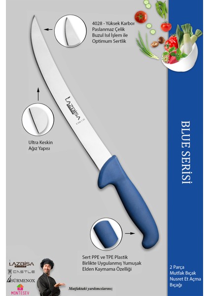 Blue Serisi Mutfak Bıçak Seti Et Balık Tavuk Açma Bıçağı 2 Li Set ( Mft-896)
