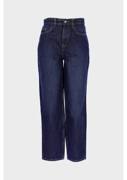 Ariana Koyu Mavi Yüksek Bel Patı Fermuarlı Mom Fit Jean Pantolon C 4934-021