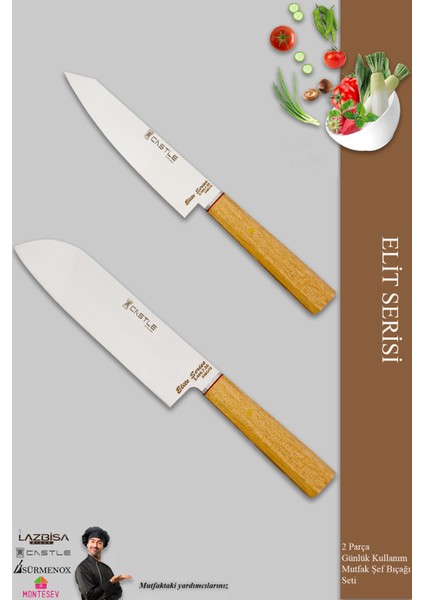 Elit Serisi Mutfak Bıçak Seti Et Tavuk Ekmek Salata Sebze Şef Bıçak Seti 2’Li Set
