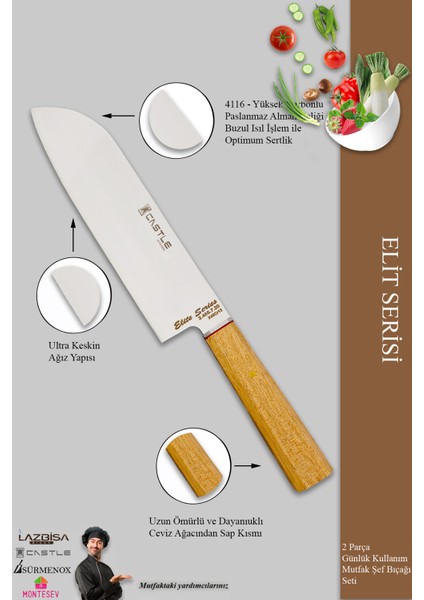 Elit Serisi Mutfak Bıçak Seti Et Tavuk Ekmek Salata Sebze Şef Bıçak Seti 2’Li Set