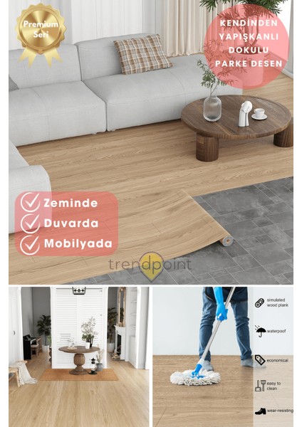 Kendinden Yapışkanlı 60 cm×300 cm Parke Görünümlü Premium Zemin Duvar Kağıdı Dolap Kaplama