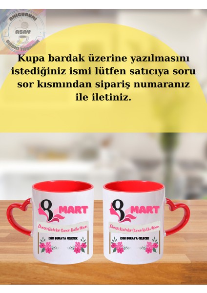 Kadınlar Günü Için Kalp Kulplu Kupa Bardak Kişiye Özel fiyatları