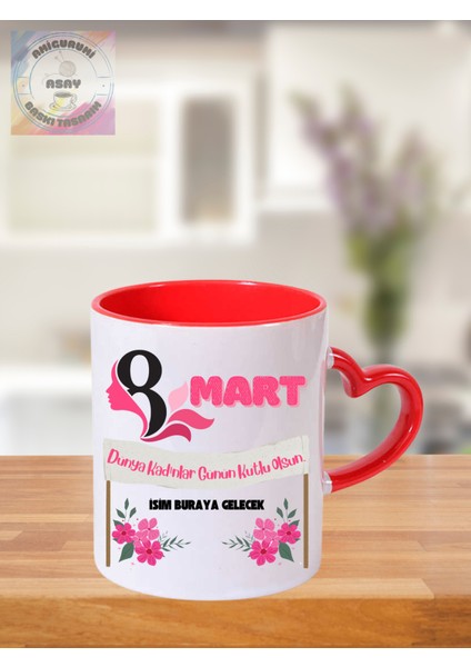 Kadınlar Günü Için Kalp Kulplu Kupa Bardak Kişiye Özel modelleri
