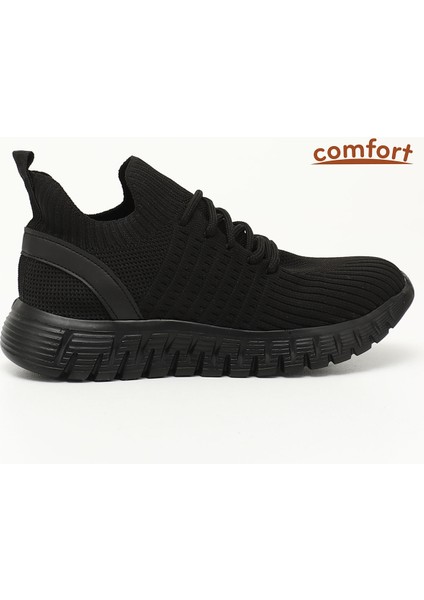 Kadın Siyah Triko Bağcıklı Memory Foam Tabanlıklı Comfort Sneaker