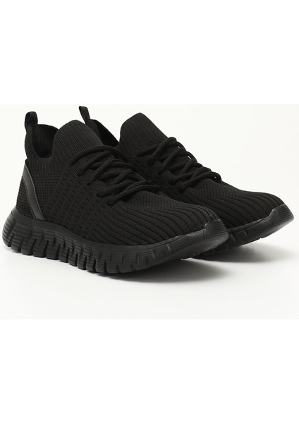 Kadın Siyah Triko Bağcıklı Memory Foam Tabanlıklı Comfort Sneaker