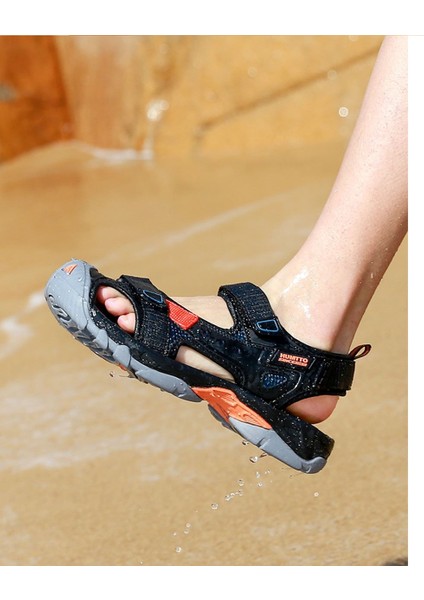 HM740093A Burnu Kapalı Siyah Lacivert Cırtlı Erkek Outdoor Trekking Spor Sandalet fırsatları