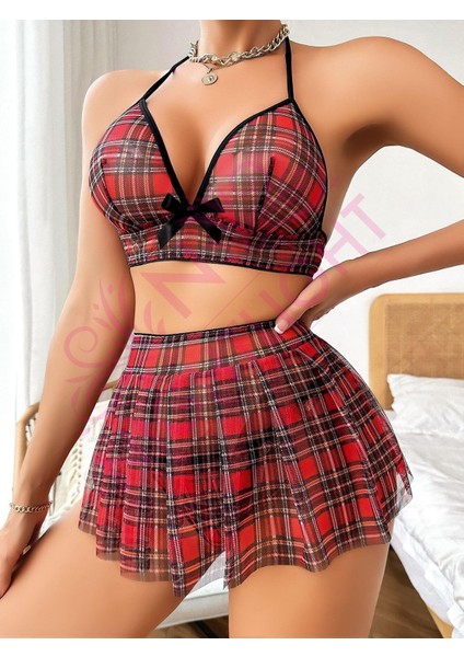 Kostüm Kırmızı Lastikli Dantelli Kadınjartiyer Takım, Iç Çamaşırı