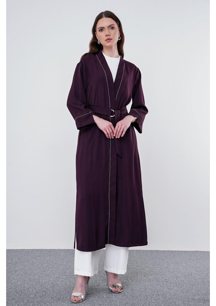 Beli Kuşaklı Uzun Mürdüm Kimono GÇ-0079