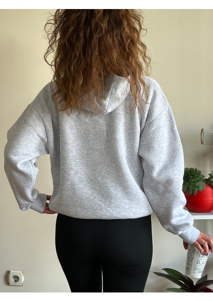 Gri 3 Iplik Şardonlu Kışlık Kalın Kapüşonlu Unisex Sweatshirt modelleri