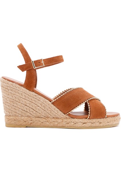 Kadın Taba Bilekten Bantlı Dolgu Topuklu Süet Deri Espadril Sandalet 25SFD205910
