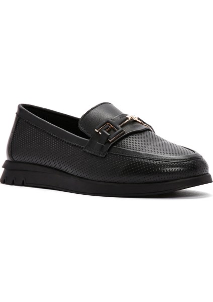 Kadın Siyah Tokalı Deri Comfort Loafer 25SFD151818 indirimleri
