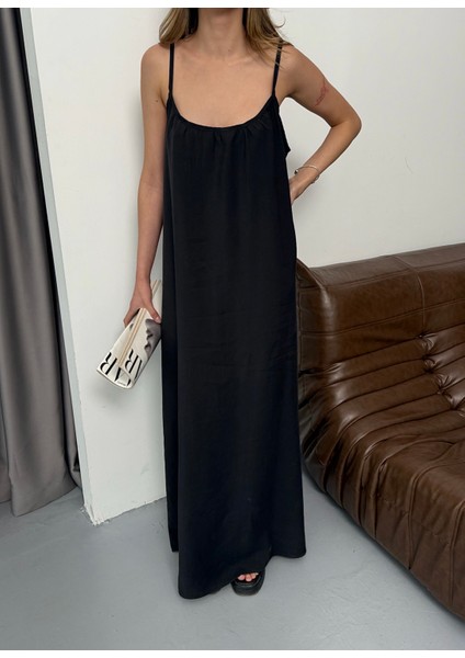 Kadın Rahat/geniş Kalıp Düz Maxi Dokuma Elbise