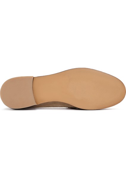 Kadın Bej Süet Deri Maskülen Loafer 25SFD151610