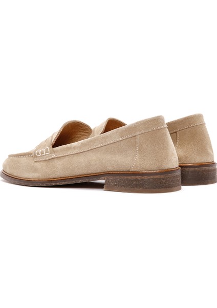 Kadın Bej Süet Deri Maskülen Loafer 25SFD151610
