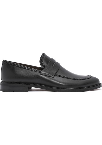 Erkek Siyah Deri Klasik Loafer 25SFD602118