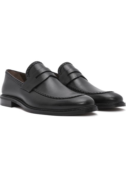 Erkek Siyah Deri Klasik Loafer 25SFD602118