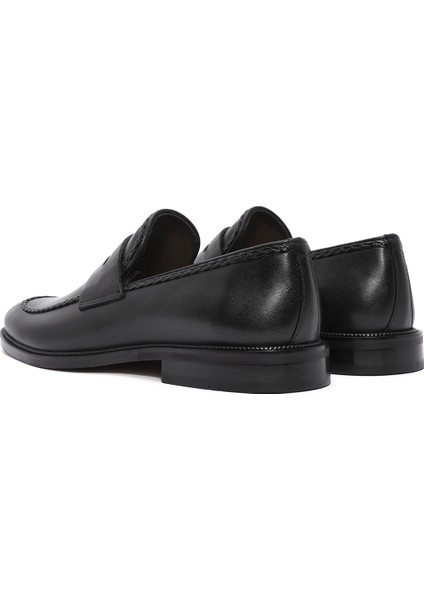 Erkek Siyah Deri Klasik Loafer 25SFD602118