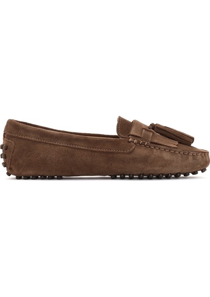 Kadın Taba Püsküllü Süet Deri Loafer 25SFD290710
