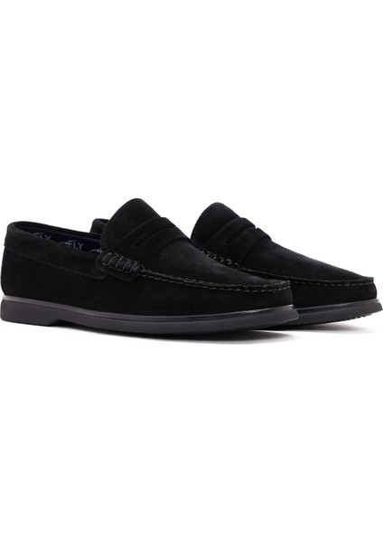 Fly Erkek Siyah Süet Deri Casual Loafer 25SFD632410