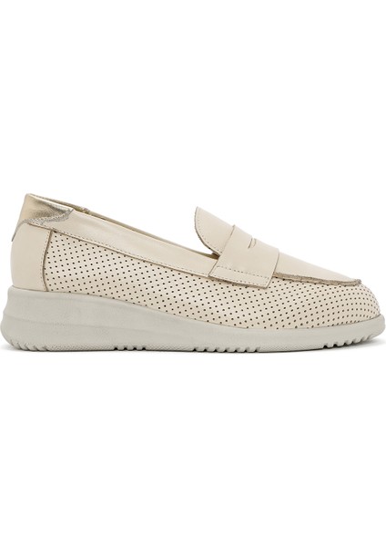 Kadın Krem Dolgu Topuklu Deri Comfort Loafer 25SFD411318