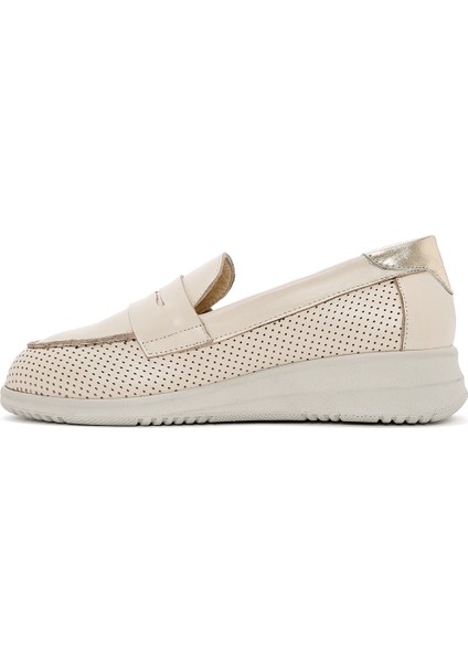 Kadın Krem Dolgu Topuklu Deri Comfort Loafer 25SFD411318