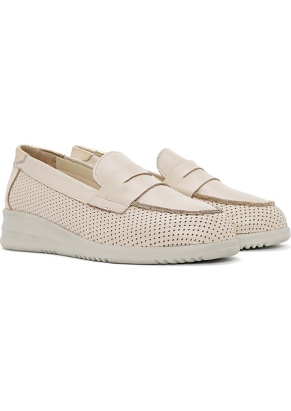 Kadın Krem Dolgu Topuklu Deri Comfort Loafer 25SFD411318