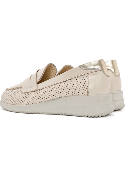 Kadın Krem Dolgu Topuklu Deri Comfort Loafer 25SFD411318